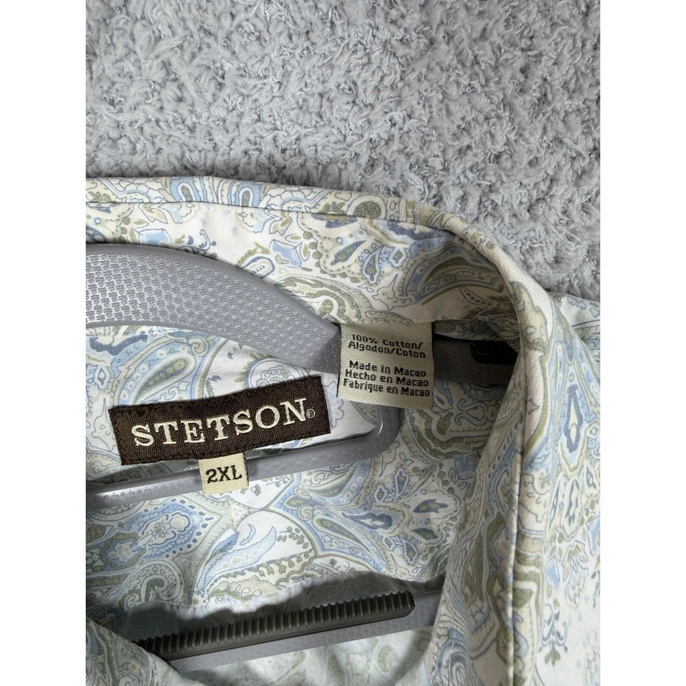 Stetson Shirt Mens 2XL‎ Blue Green Paisley Western Long Sleeve Pearl Snap Cotton - Picture 2 of 8